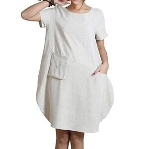Anysize Loose Fitting Lantern Dress Cotton Linen OS